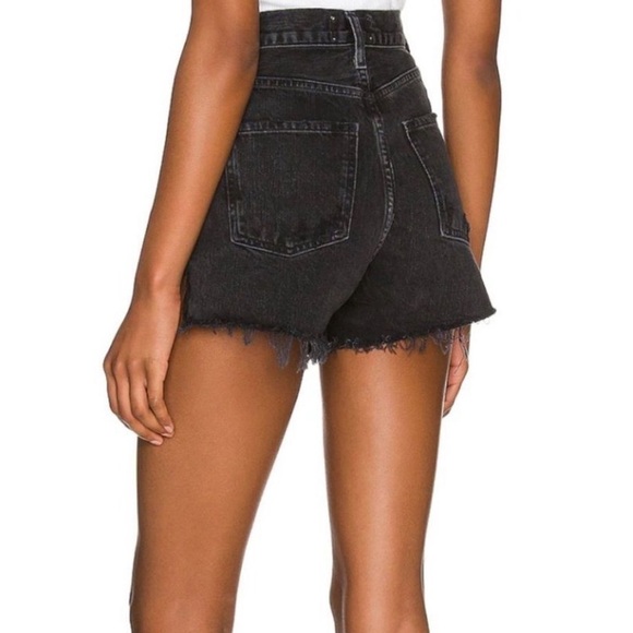 Agolde Distressed Black Non-Stretch Cotton Denim Shorts Dee High Rise - Picture 2 of 14